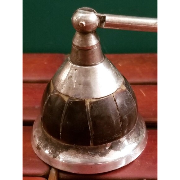 Vintage Candle Snuffer Silver Plate & Wood Set With Horn Inlays 12" Handle - Picture 3 of 6